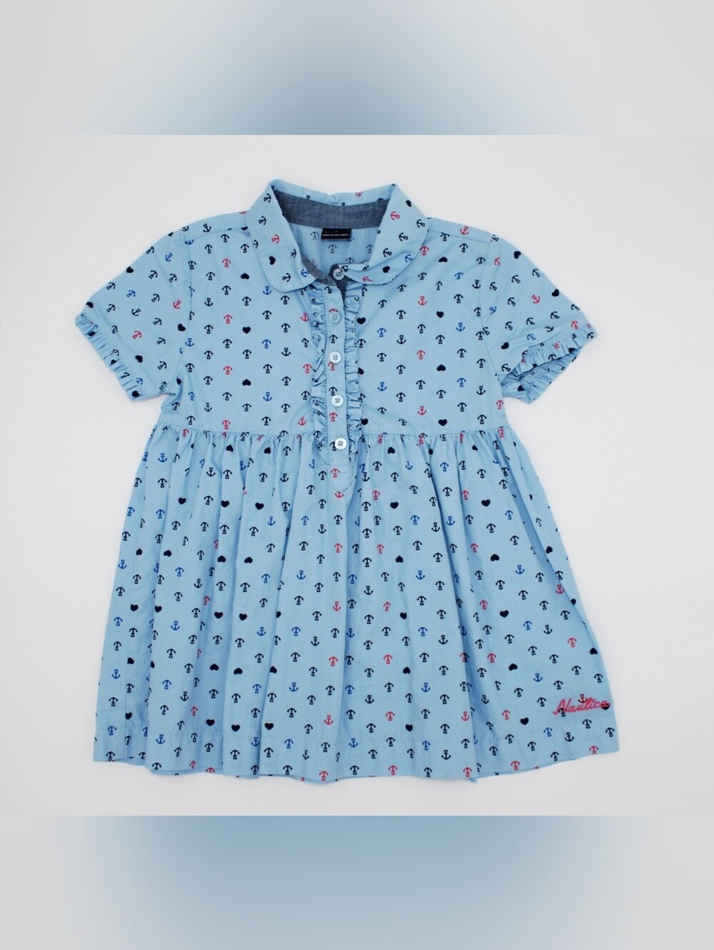Nautica Baby Blue Anchor Print Blouse Girls Size 7